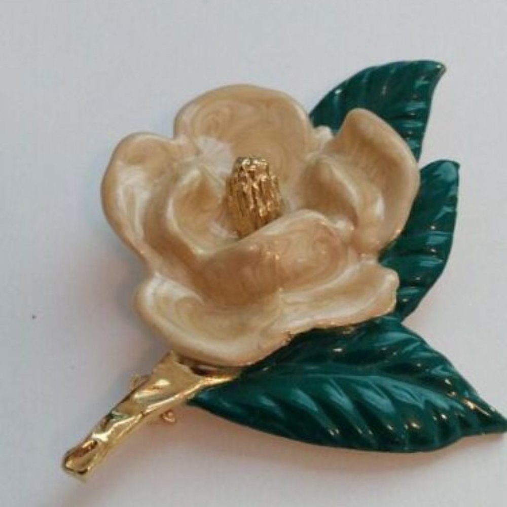 Vintage Enamel Flower Leaf Stem Multicolor Lapel Pin Brooch